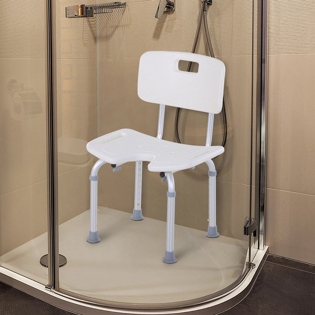 Adjustable Aluminium Shower Bath Stool Spa Chair with Non-Slip Feet, Handle