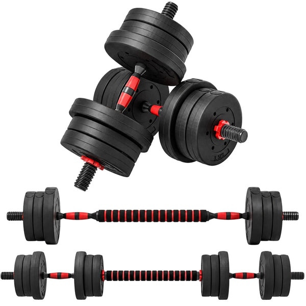 20kg Adjustable 2-in-1 Dumbbell and Barbell Weight Set, Black