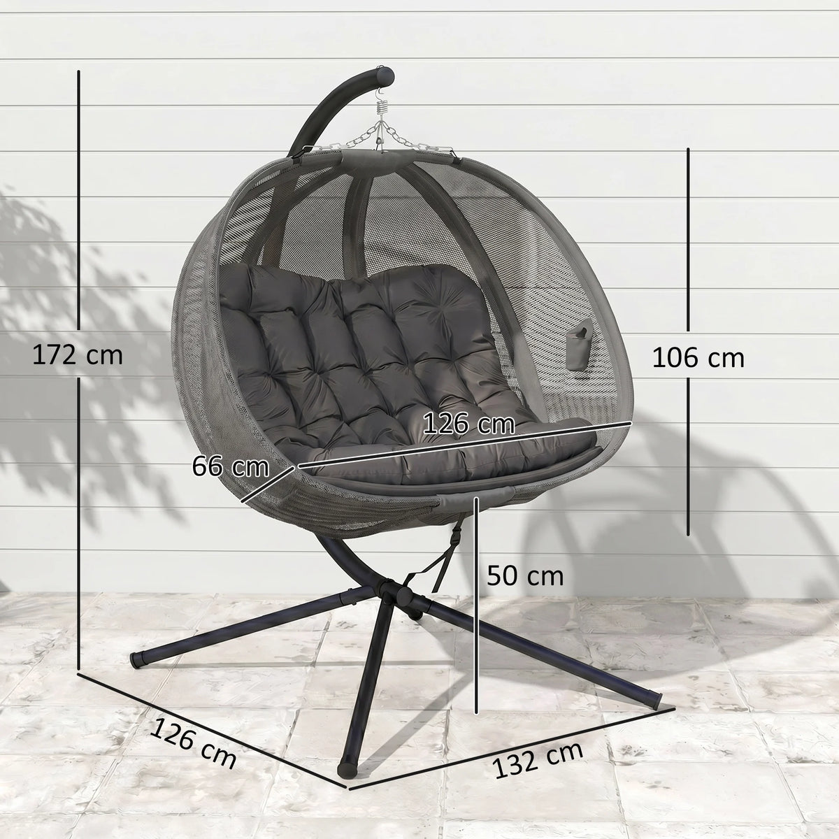 Double Hanging Egg Chair Folding Swing Hammock w/ Cushion, Indoor Outdoor Grey