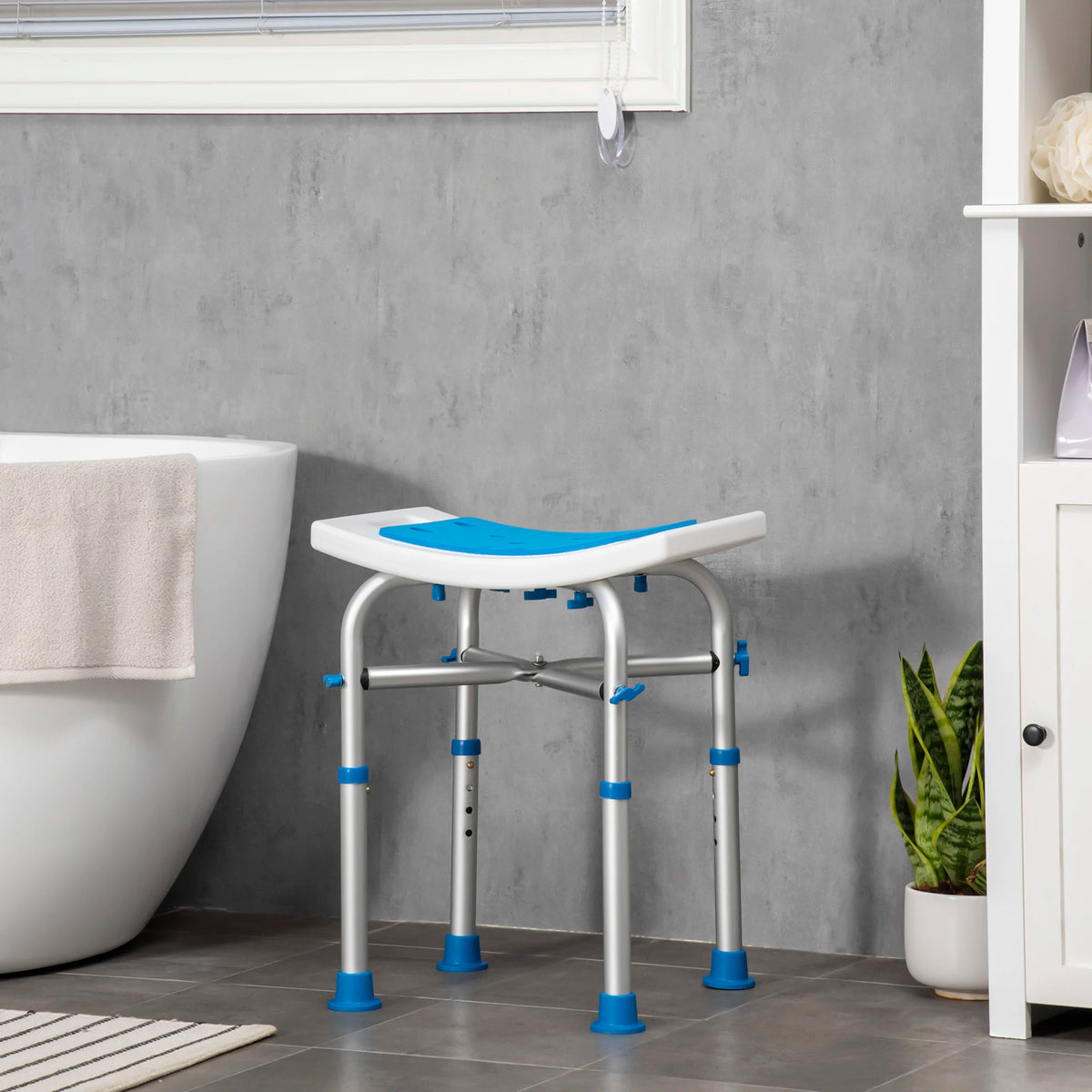 Adjustable Shower Stool with Foot Pads for Elderly and Disabled, Blue
