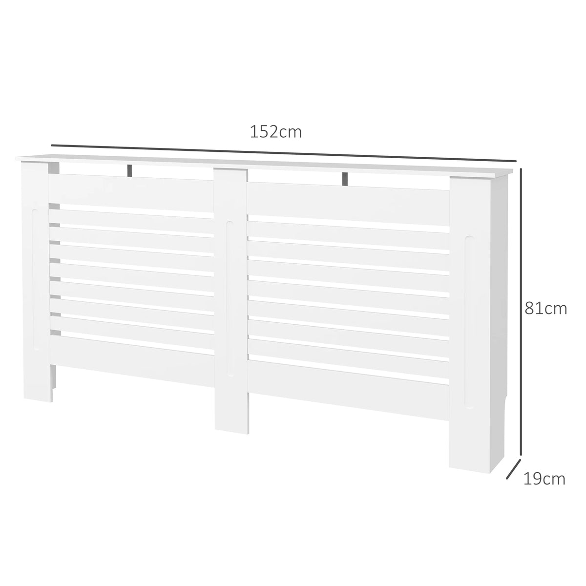 Radiator Cover with Horizontal Slats and Display Shelf, 152 x 19 x 81cm, White