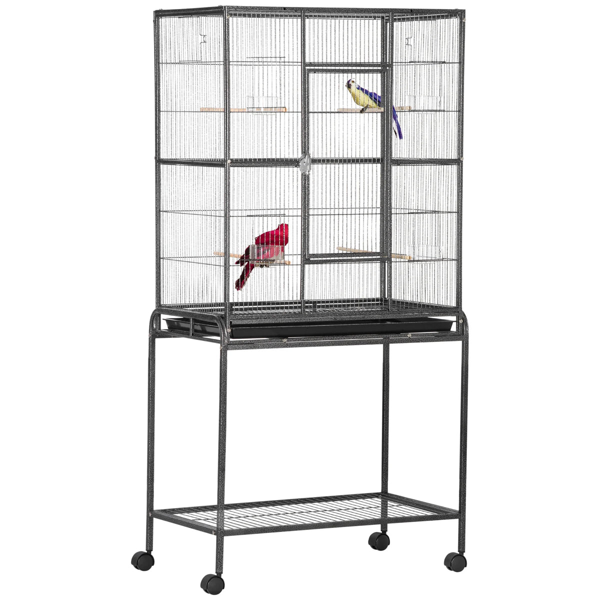 Rolling Bird Cage with Detachable Stand 7 Doors Wooden Perches Food Cups and Pull Out Tray
