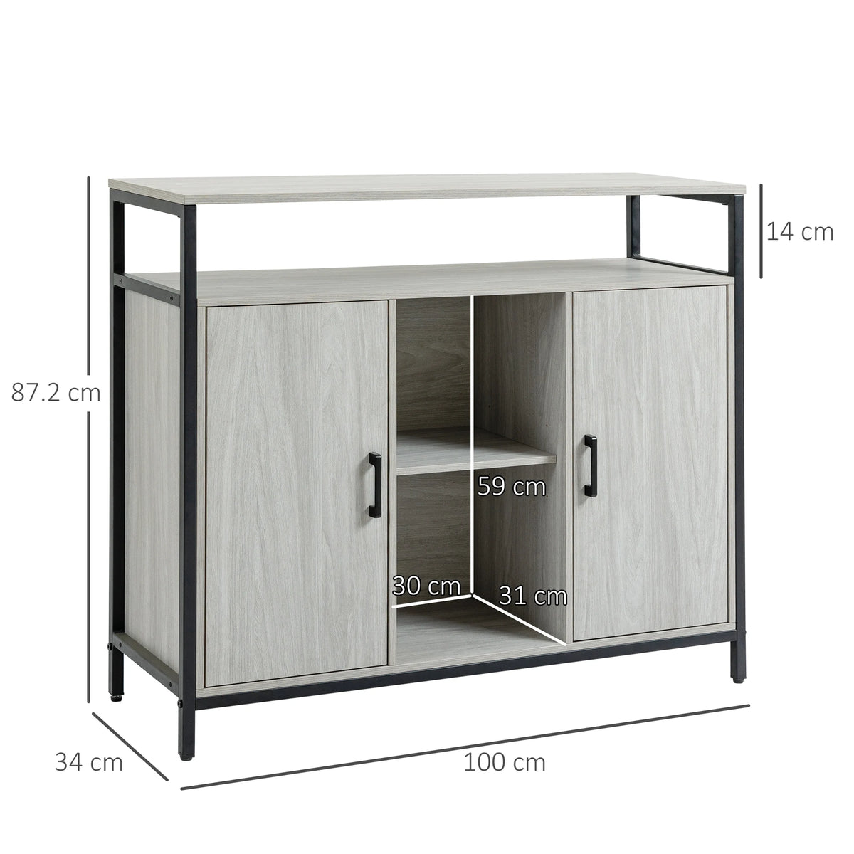 Modern Sideboard Storage Cabinet with Adjustable Shelves Light Grey