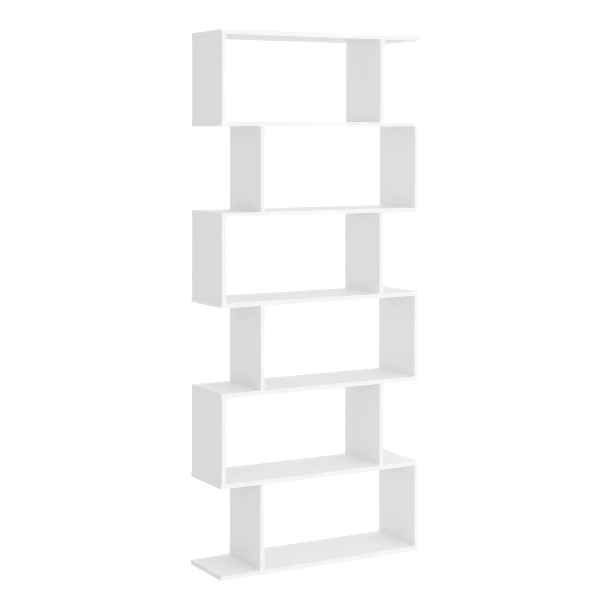 6-Tier S-Shaped Bookcase Storage Shelf, Modern Display Unit, White