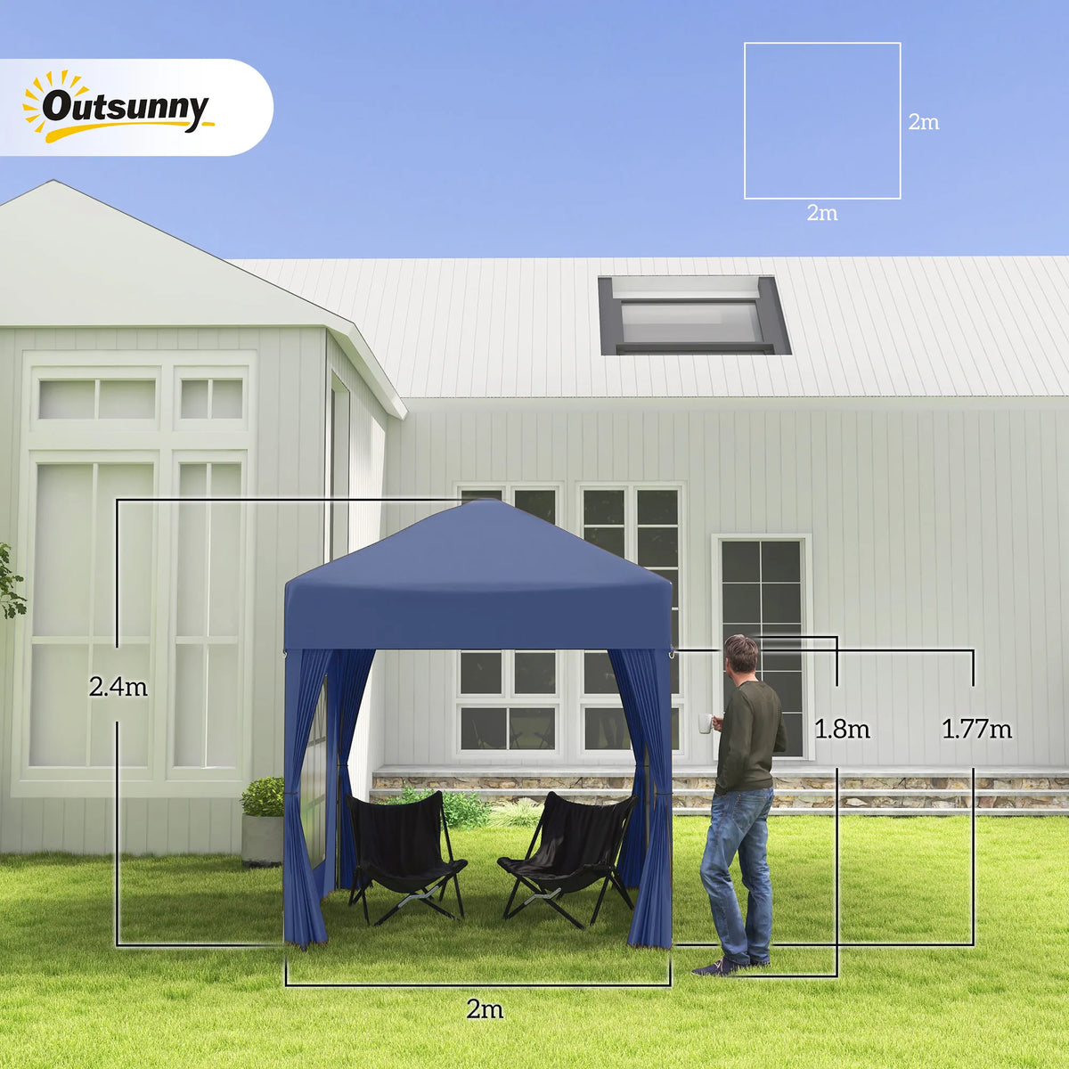 2 x 2 m Garden Pop Up Gazebo, Wedding Party Tent Marquee, Water Resistant Awning Canopy, Blue