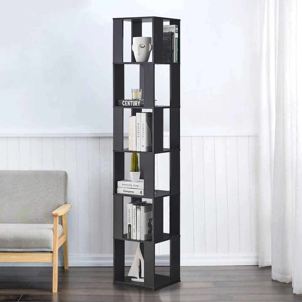 190cm Rotatable 6-Tier Slim Bookcase Corner Shelf | Freestanding Wooden Display Cabinet for Living Room Bedroom