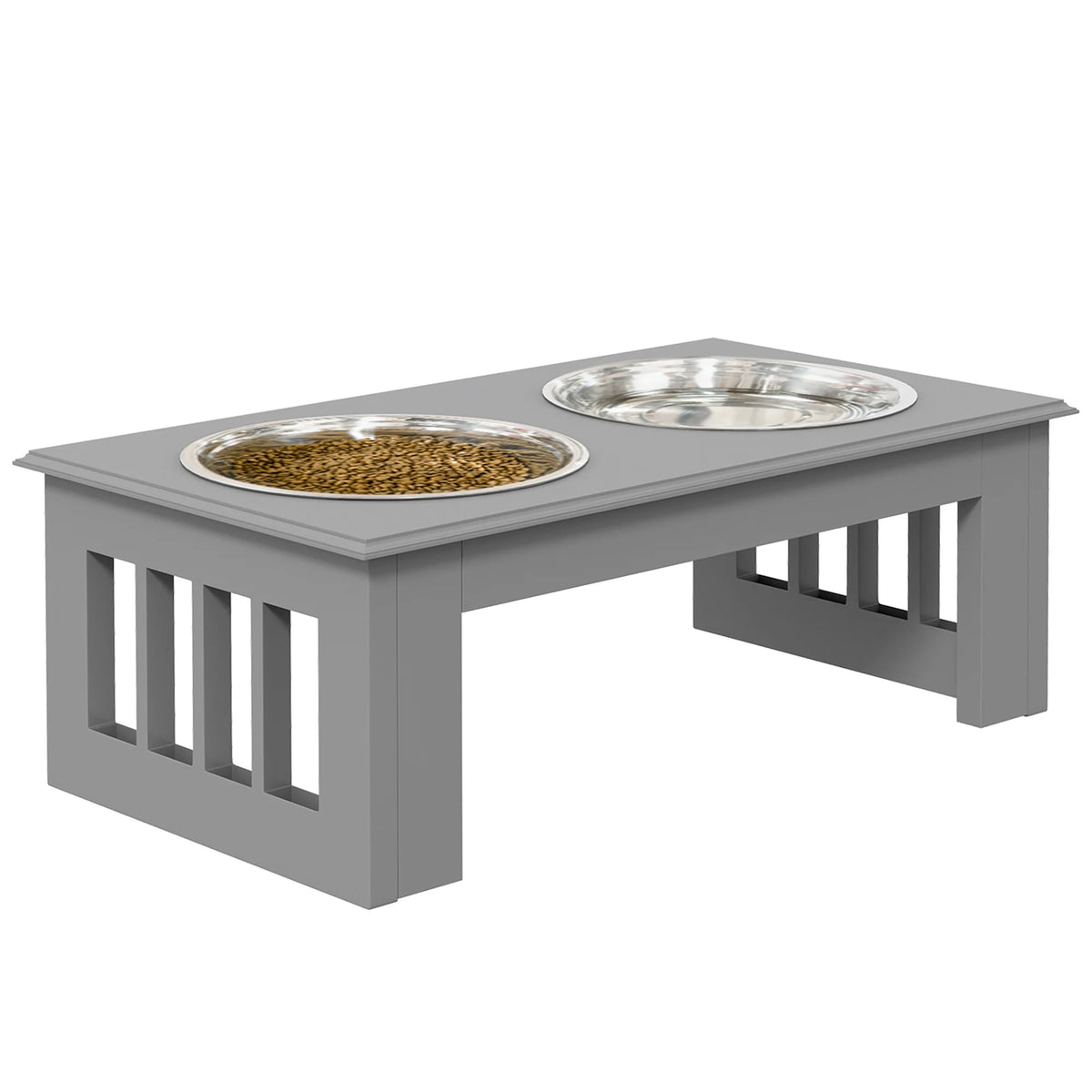 Raised Pet Feeder with Two Stainless Steel Bowls for Small Dogs