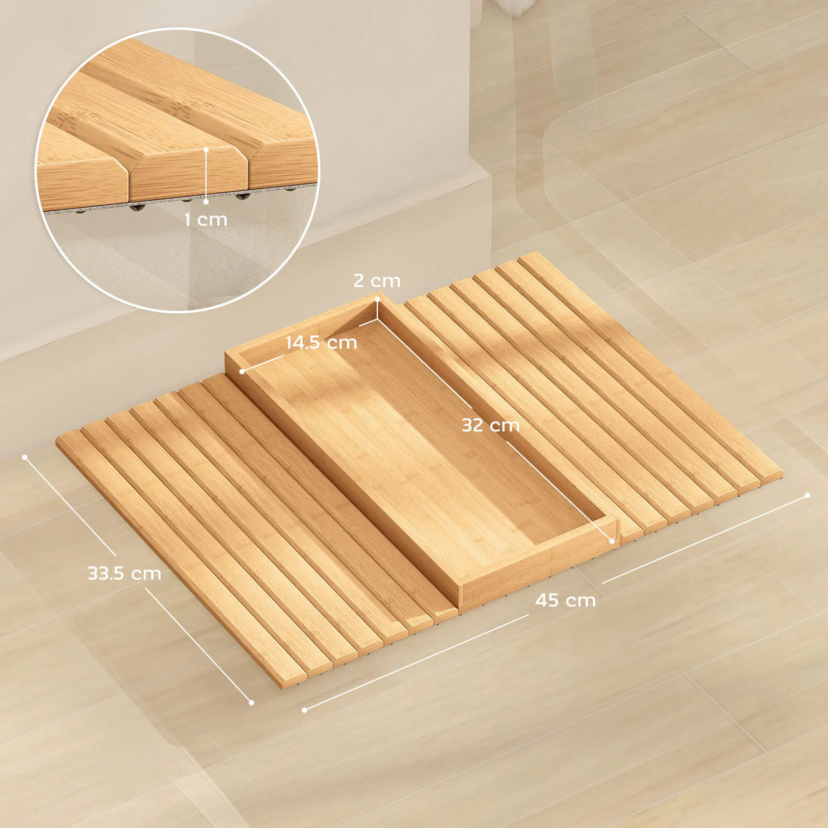 Bamboo Sofa Arm Tray, Roll-Up Armrest Table, Natural