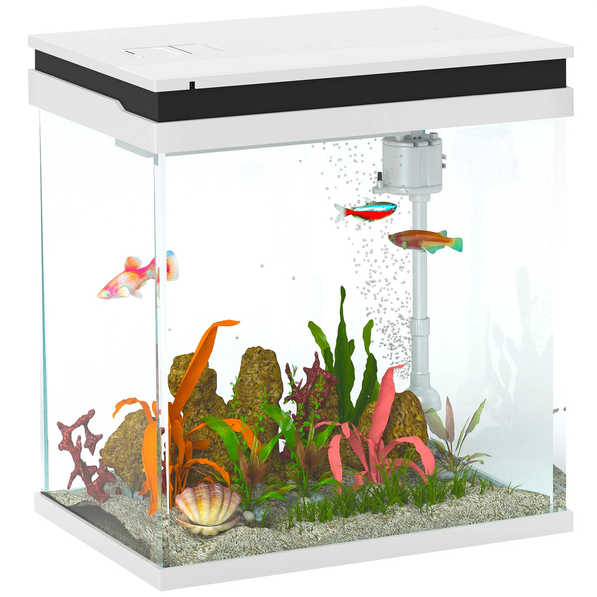 Small Fish Tank 14L with Filter System Colour Changing LED Lights Water Pump and Feeding Hole White