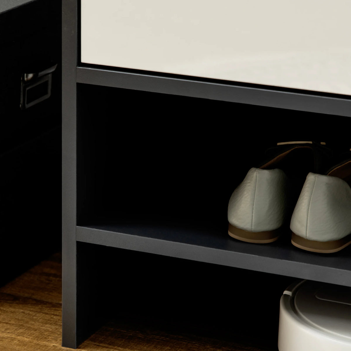 Shoe Storage Cabinet for 19 Pairs with High Gloss Doors 3 Adjustable Shelves and Open Compartments White