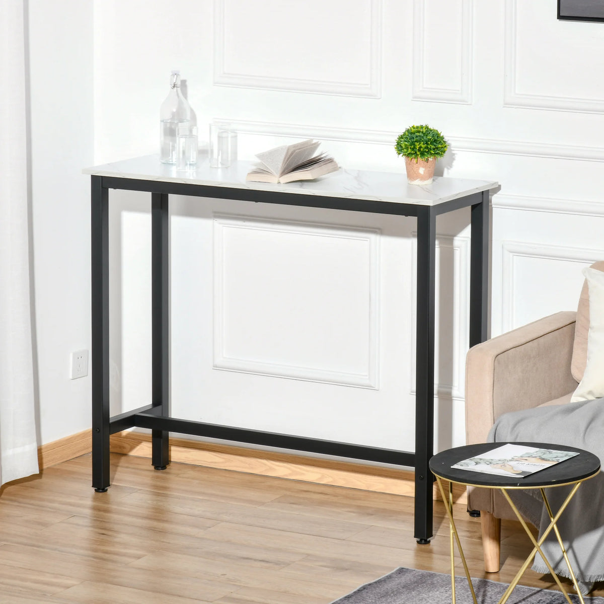 Bar Table with Marble-Effect Top, Adjustable Footpads
