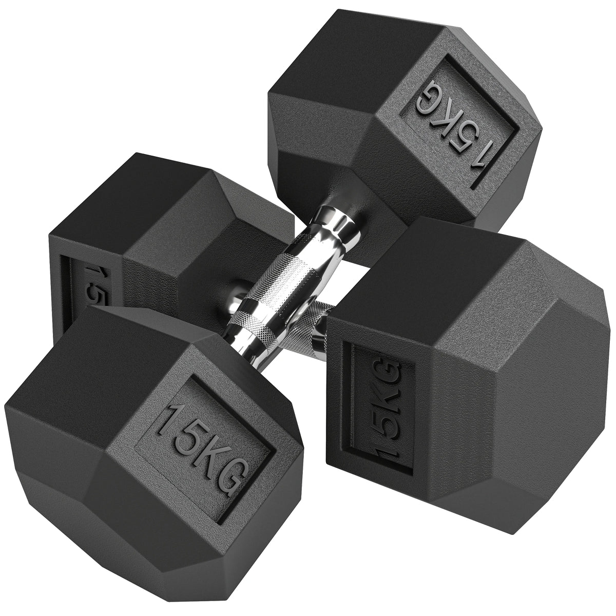 2 x 15kg Rubber Hex Dumbbells, Portable Hand Weights