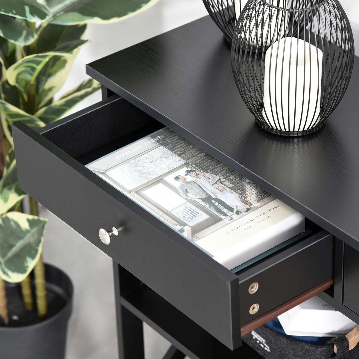 Console Table with Shelves and Drawers, X-Support Hallway Side Table