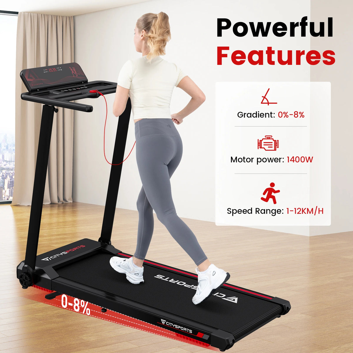 Foldable Electric Treadmill with Incline 12km/h Smart App Control LED Display Home Gym