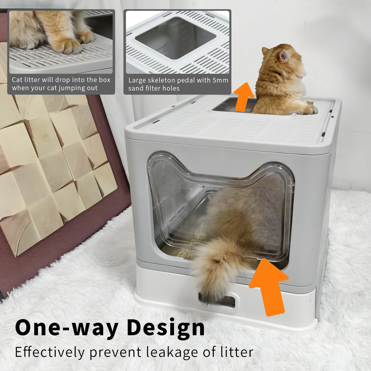 Large Stainless Steel Cat Litter Box 38.3x48.5x38.5cm Front Entry Top Exit with Lid Scoop for Kittens