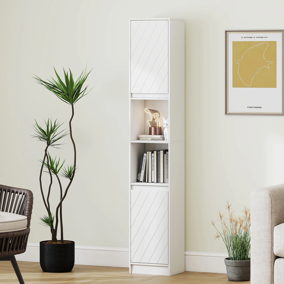 170cm Slim Freestanding Bathroom Cabinet with Adjustable Shelves, White
