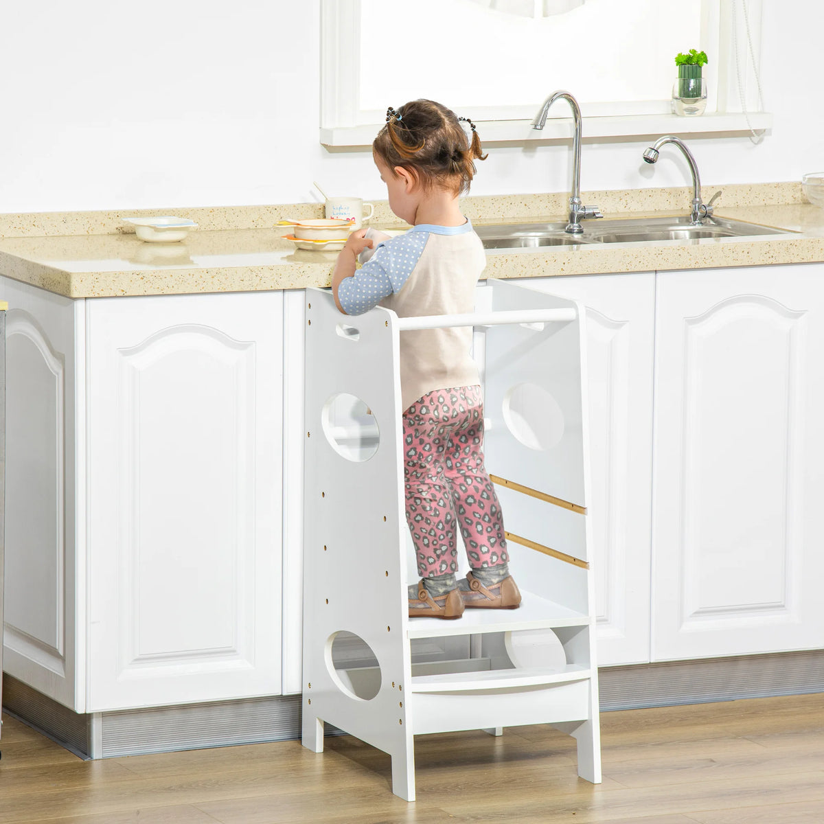 Toddler Step Stool Kids Adjustable Standing Tower with Safety Rail for Kitchen Counter