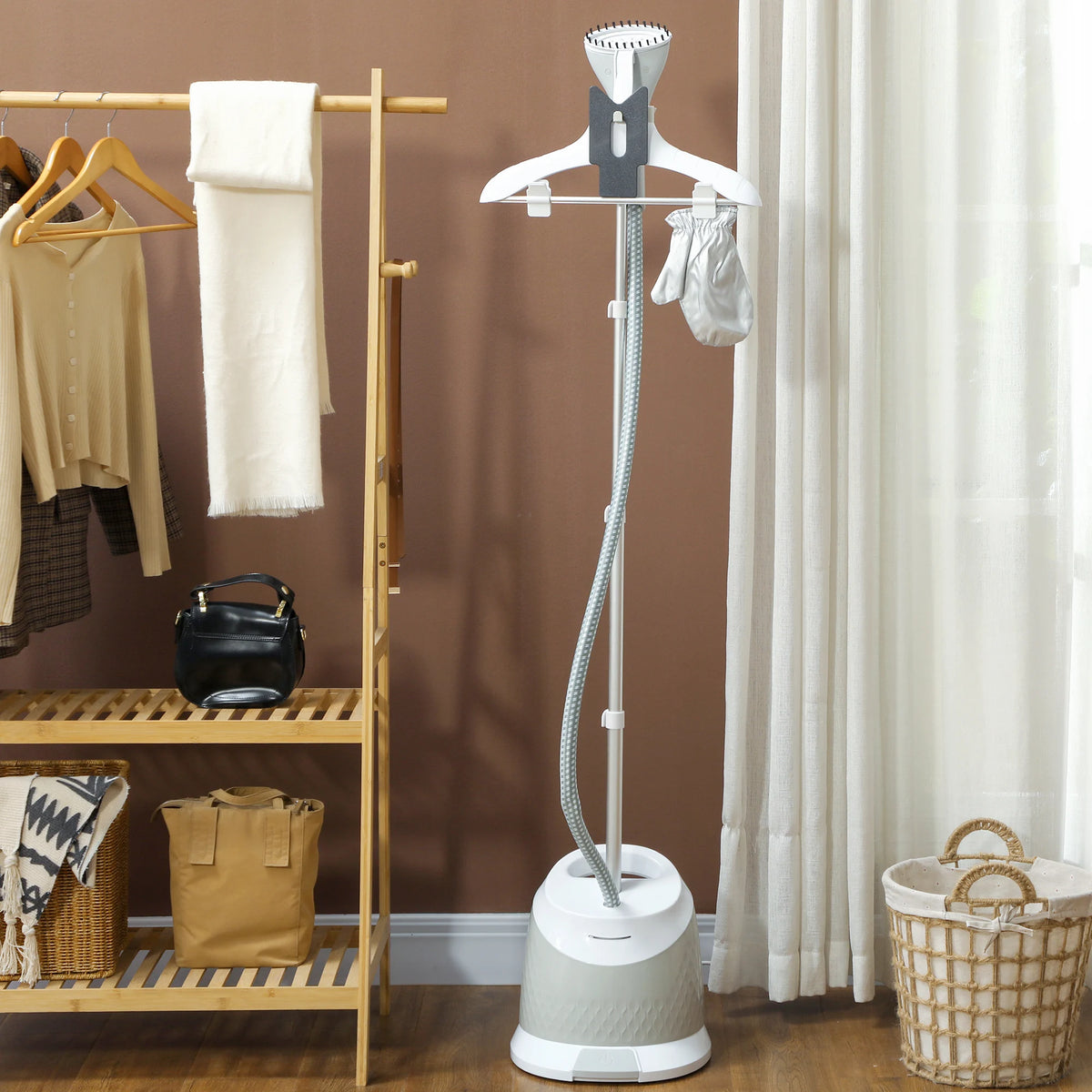 1800W Garment Steamer with 1.8L Tank and Telescopic Pole, Clothes Steamer, Grey