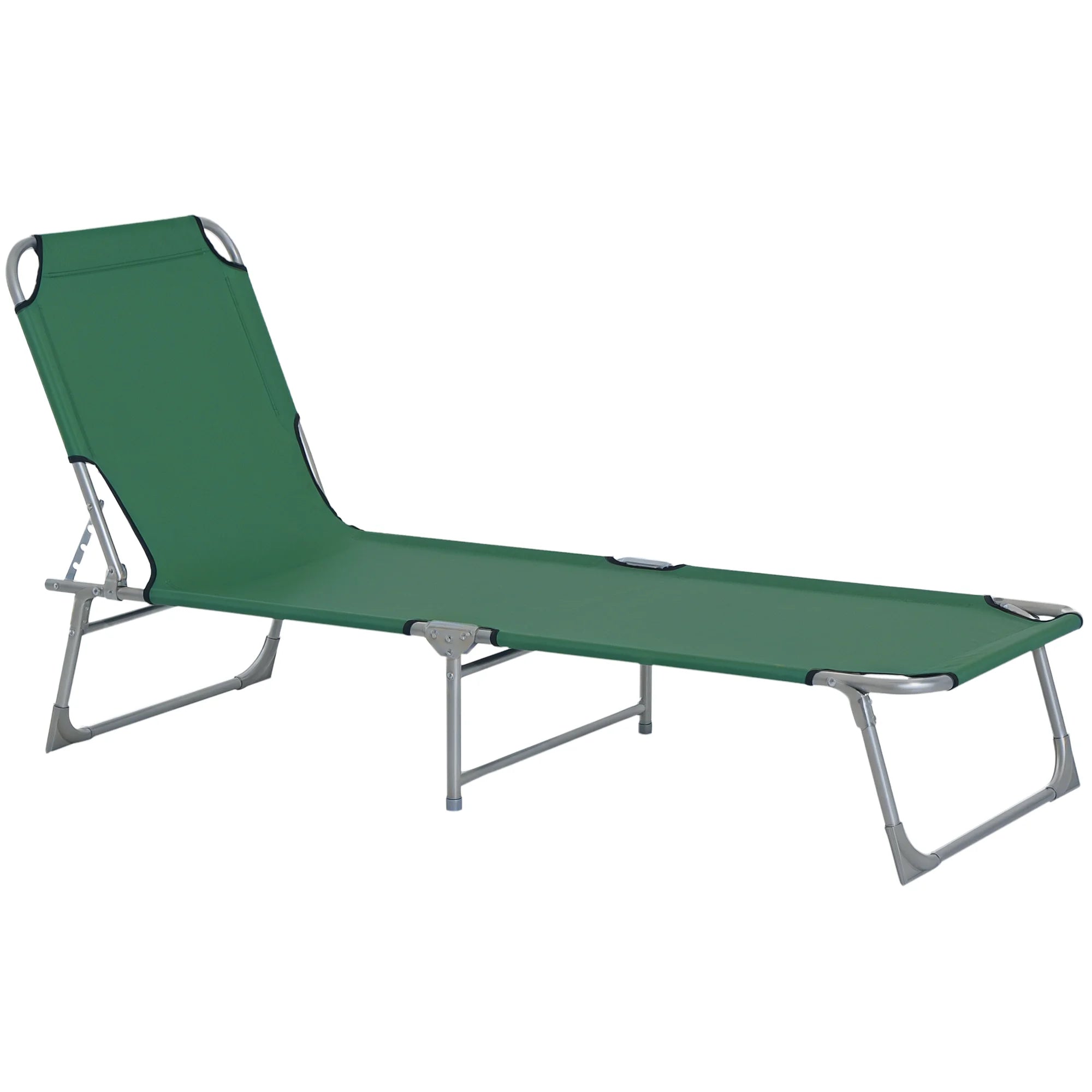 Foldable Reclining Sun Lounger Camping Bed with 4-Position Adjustable Backrest and Oxford Fabric