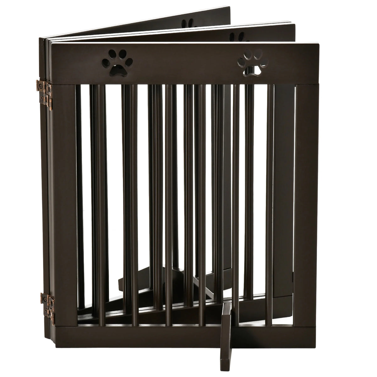 Freestanding Pet Gate 4 Panel Folding Wooden Dog Barrier w/ Support Feet