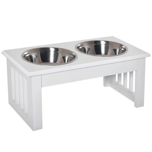 Raised Pet Feeder with Two Stainless Steel Bowls for Small Dogs