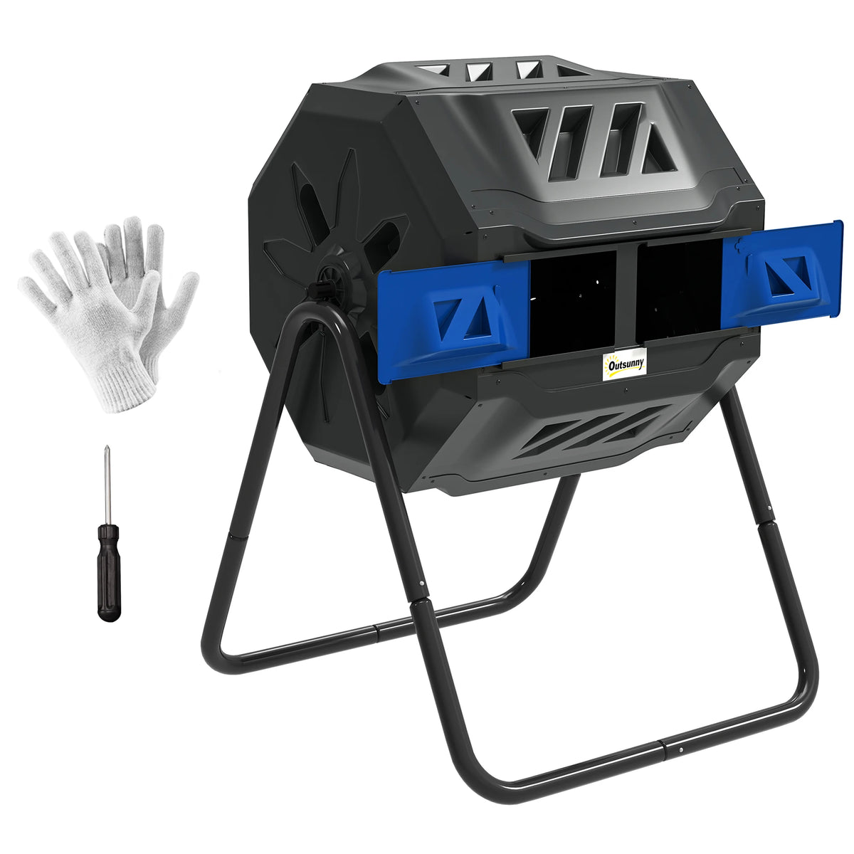 Garden Compost Bin 160L Dual Tumbler Rotating Outdoor Composter W/ Sliding Doors