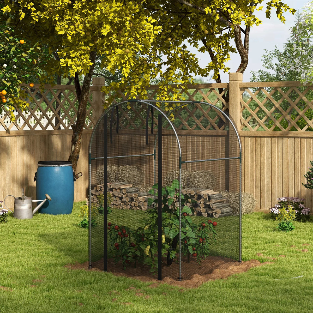 Fruit Cage, Plant Protection Tent with Zippered Door, 1.2 x 1.2 x 1.9m, Black