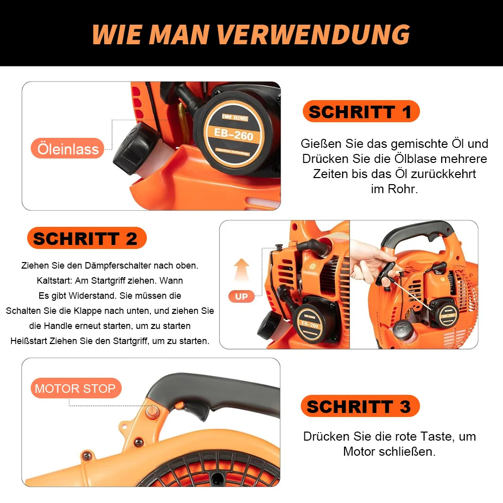 25.4cc 2-Stroke Petrol Leaf Blower, Handheld Garden Blower with 0.9L Tank
