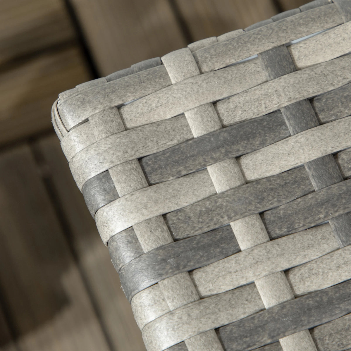 Rattan Side Table, Outdoor Coffee Table with Plastic Board Under the Full Woven Table Top, Mixed Grey