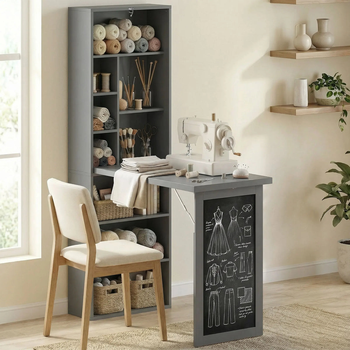 Fold-Out Convertible Desk with Bookshelves and Blackboard