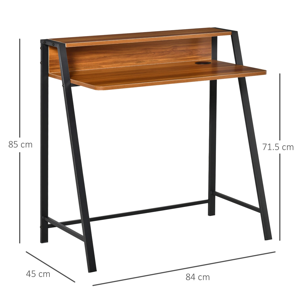 2-Tier Computer Desk with Storage Shelf and Metal Frame, 84 x 45 x 85cm