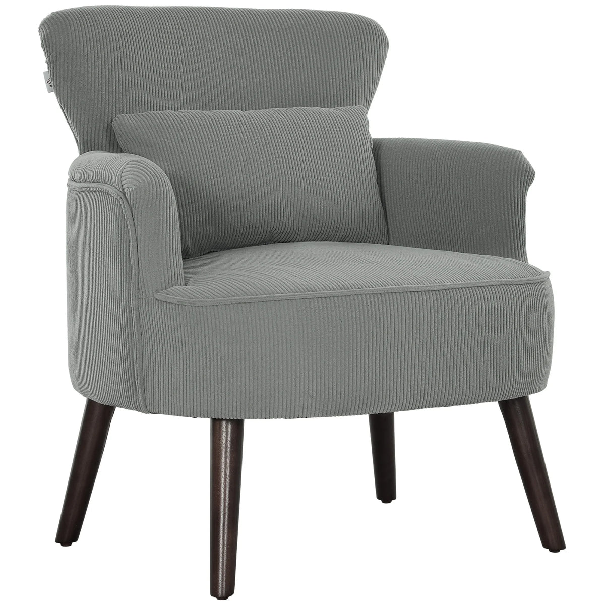 Retro Corduroy Wingback Armchair with Pillow and Wooden Legs