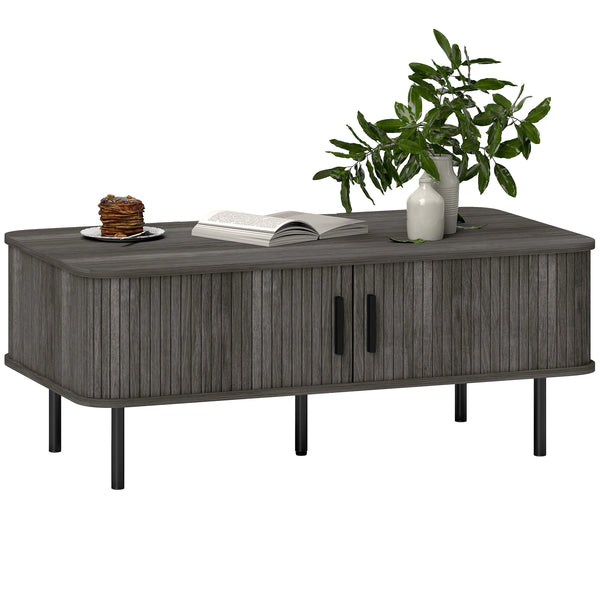 Coffee Table with Storage and Sliding Tambour Doors, Grey Wood-Effect