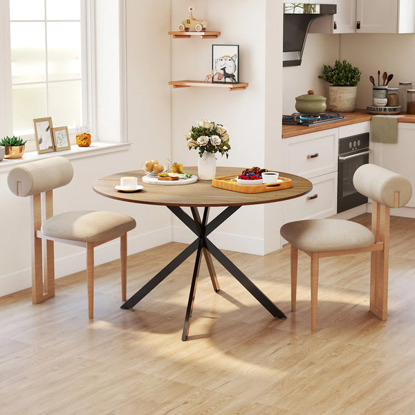Round Dining Table for 4, 120cm, Oak Effect with Black Steel Legs