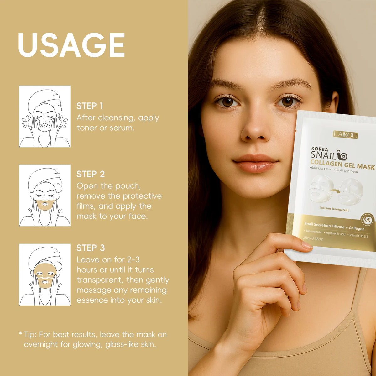 LAIKOU Snail Collagen Face Mask 20pcs Hydrating Anti Wrinkle Sheet Mask