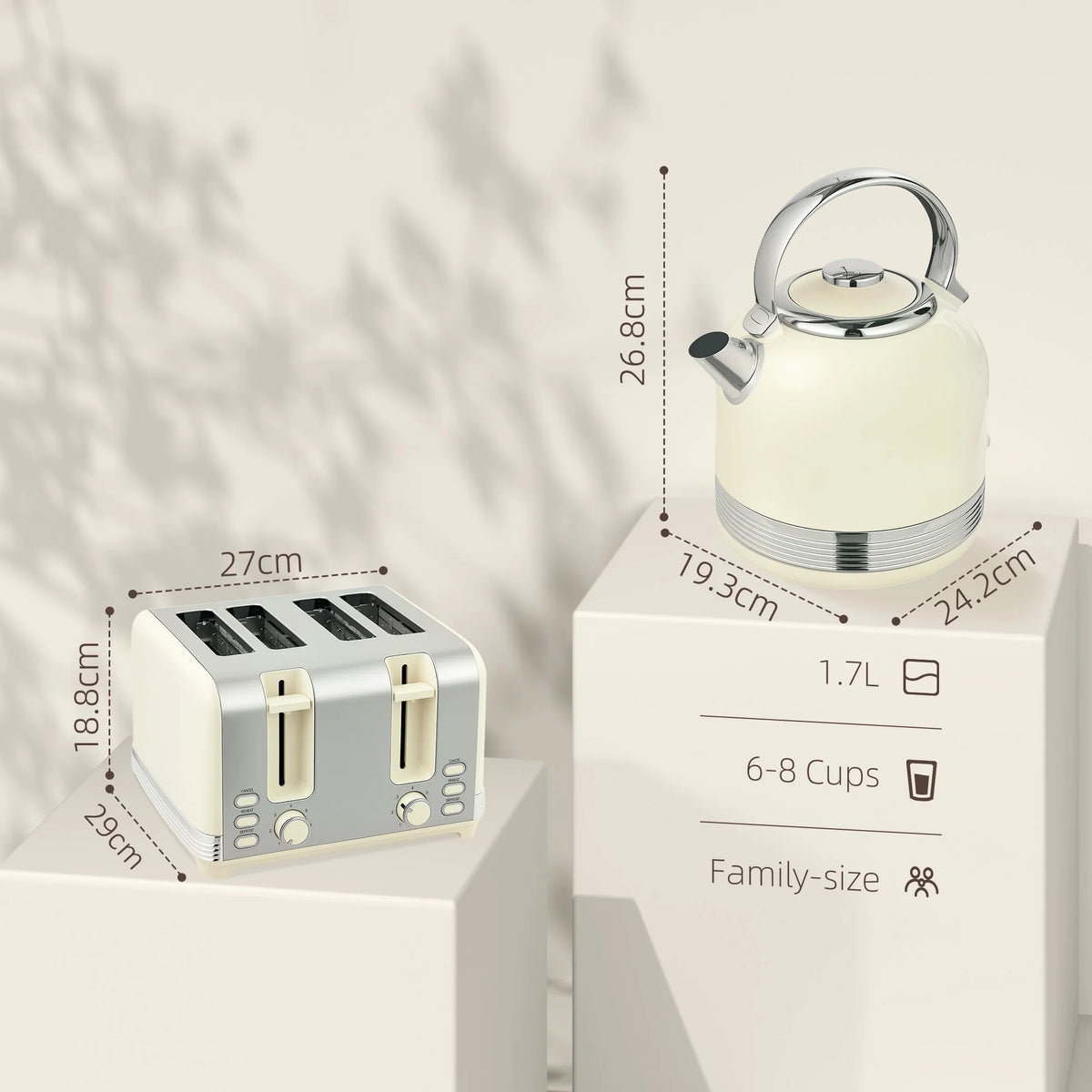 1.7L Kettle and 4-Slice Toaster Set, Cream and Stainless Steel