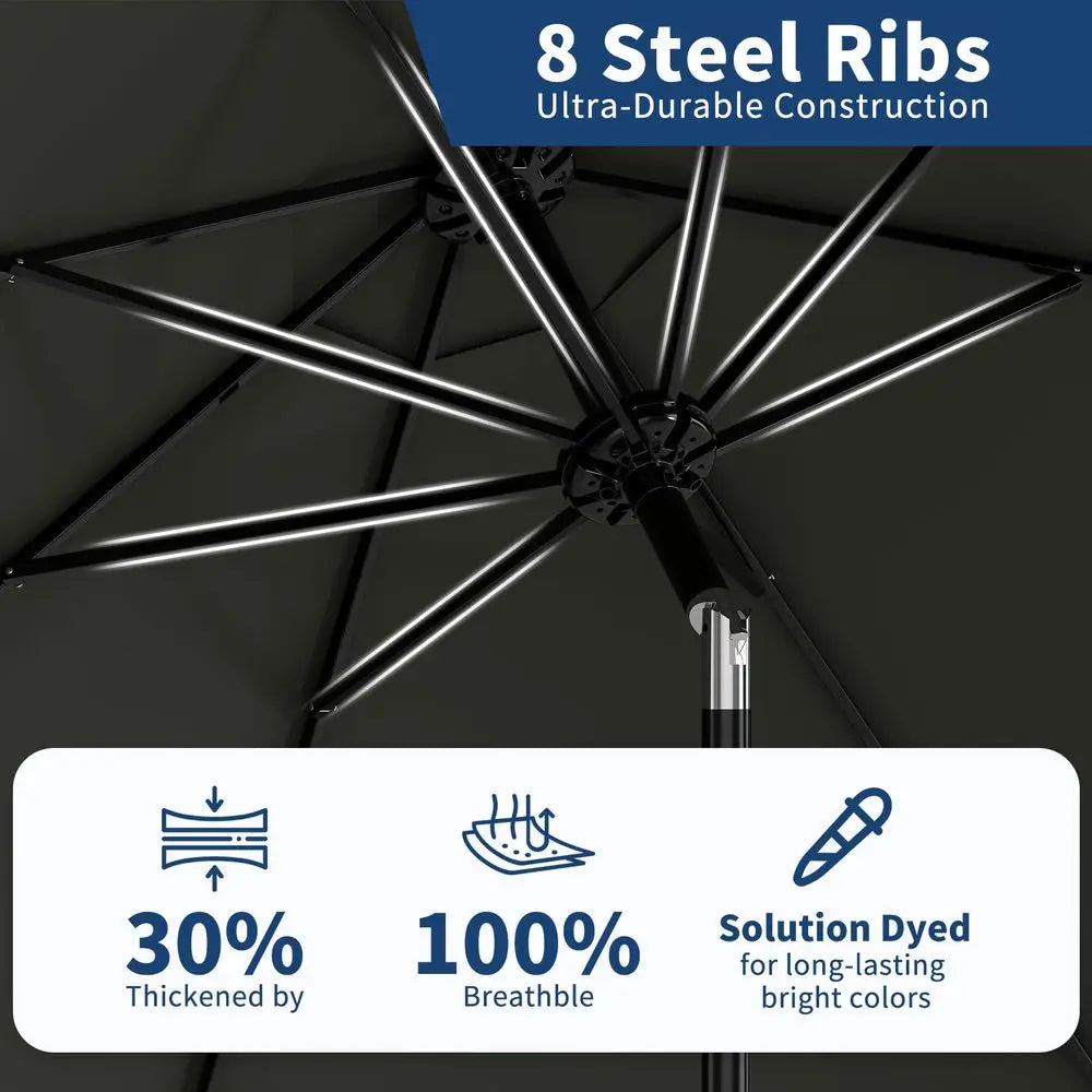 2.7m Garden Parasol with Crank, Tilt and Protective Cover, UPF 50, 8 Ribs, Grey