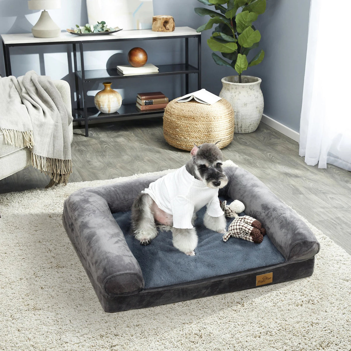 Extra Large Sofa Style Dog Bed with Bolster M-2XL Sizes Waterproof Cover Sponge Foam Base for Big Dogs