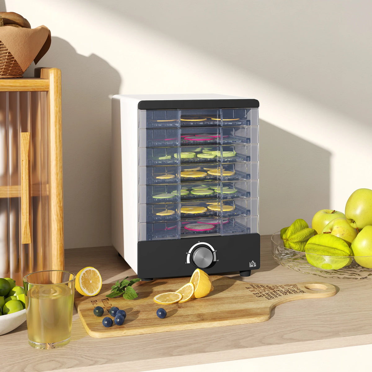Food Dehydrator with 7 Stainless Steel Trays 40-70°C Adjustable for Fruit Jerky and Herbs 350W White