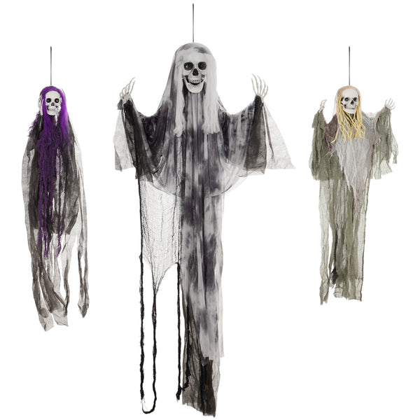HOMCOM Set of 3 Hanging Skeletons & Flying Ghosts – Halloween Decorations