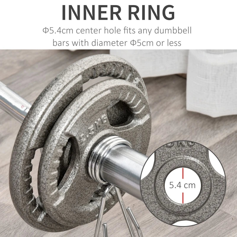 Set of 4 Olympic Weight Plates 15kg Two 5kg Two 2.5kg with 5cm Holes Steel 23x23x3cm Silver