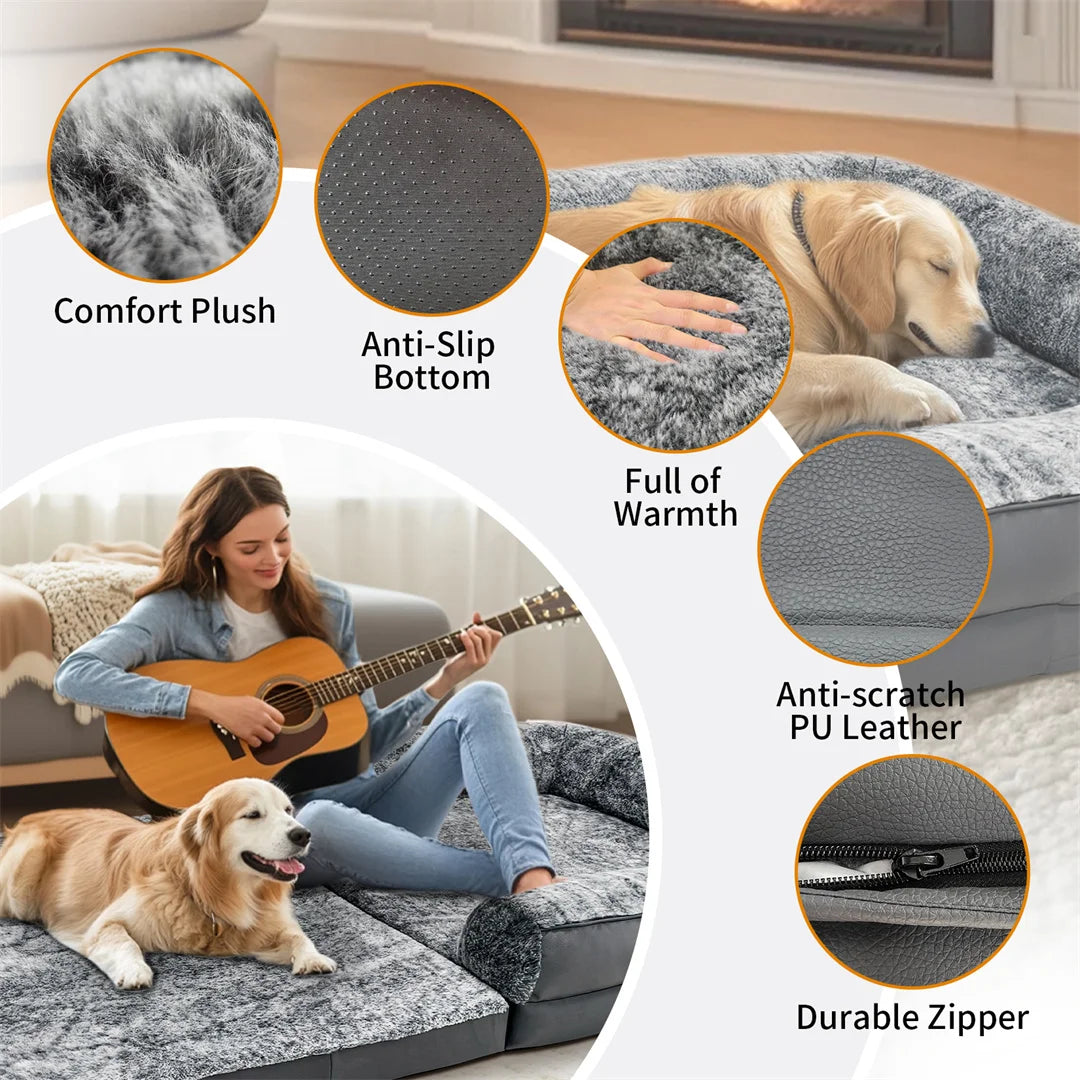 180cm Human Size Giant Dog Bed Calming Plush Orthopedic Foldable Waterproof for Winter Warmth