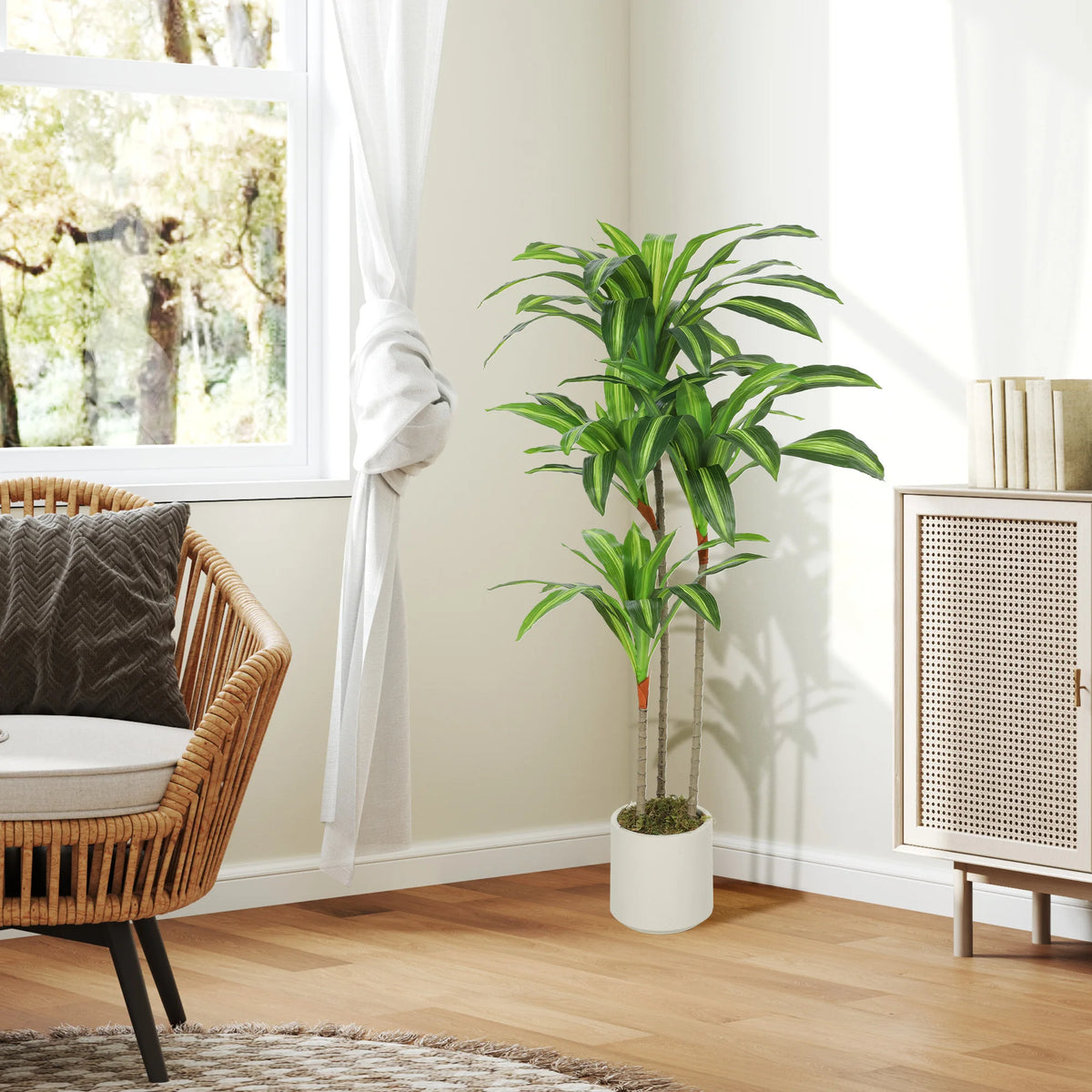 Artificial Dracaena Tree 120cm with 60 PEVA Leaves Bendable Wire Filled Trunks Potted Faux Plant