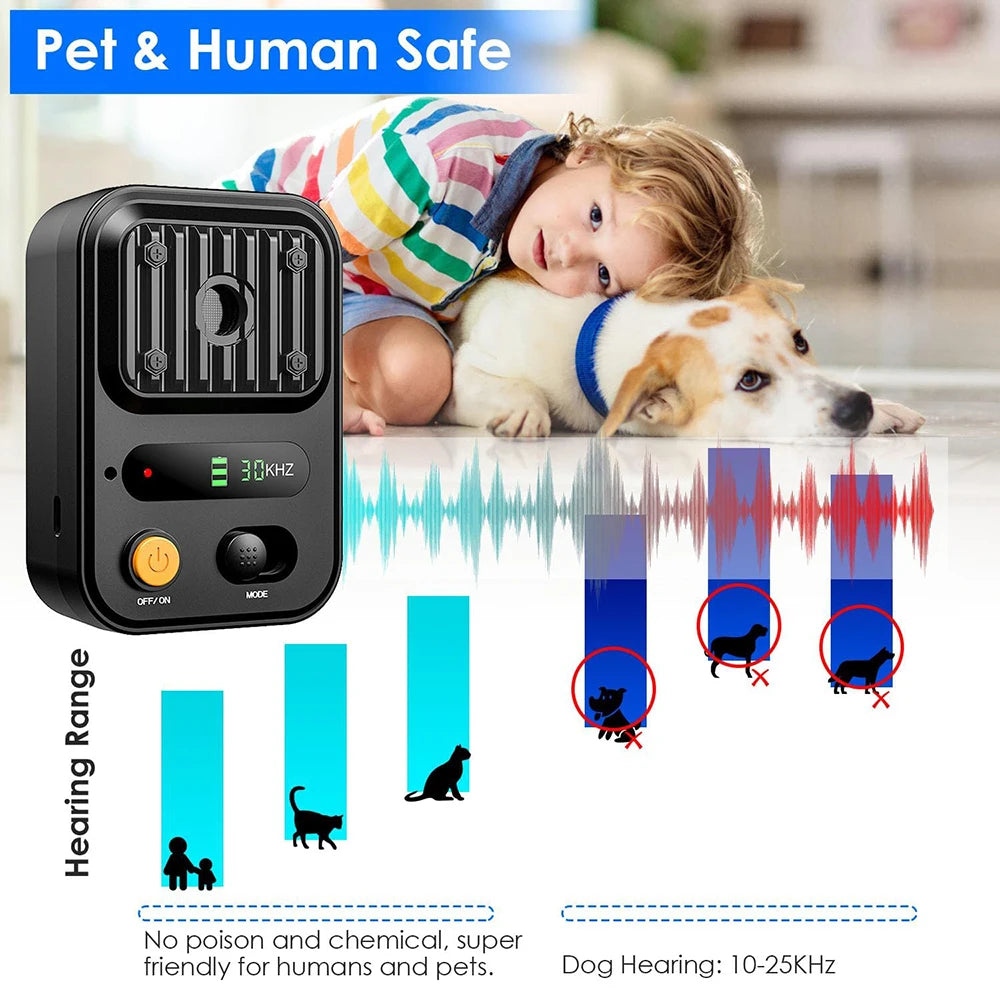 Ultrasonic Anti Barking Device Rechargeable Bark Deterrent 3 Frequency Modes IP54 Waterproof Indoor Outdoor