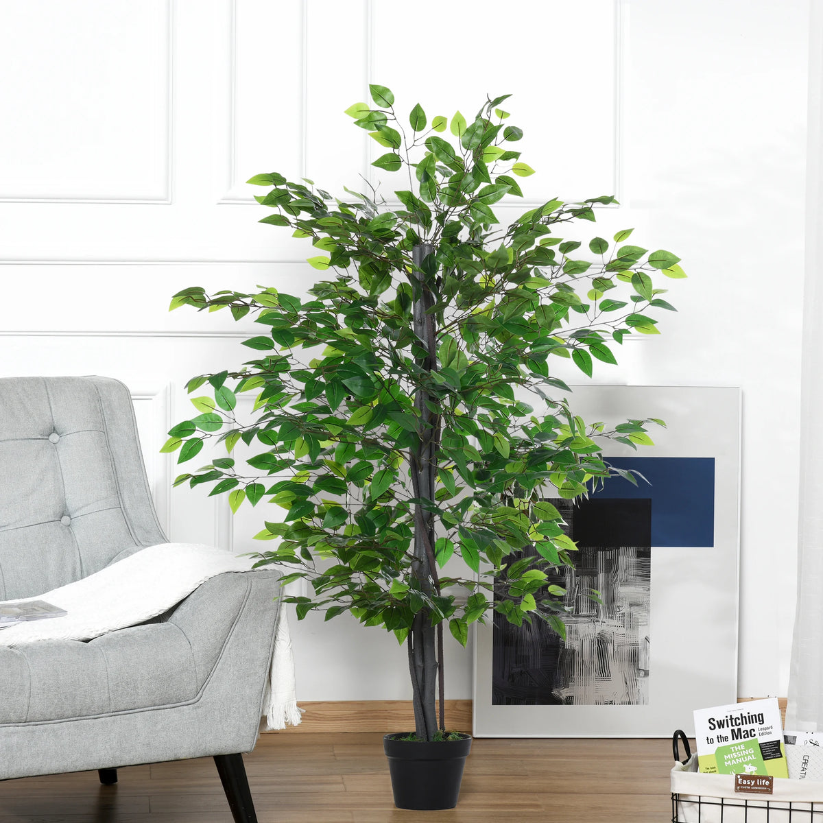 145cm Artificial Banyan Plant Faux Decor Tree with Pot, Indoor/Outdoor