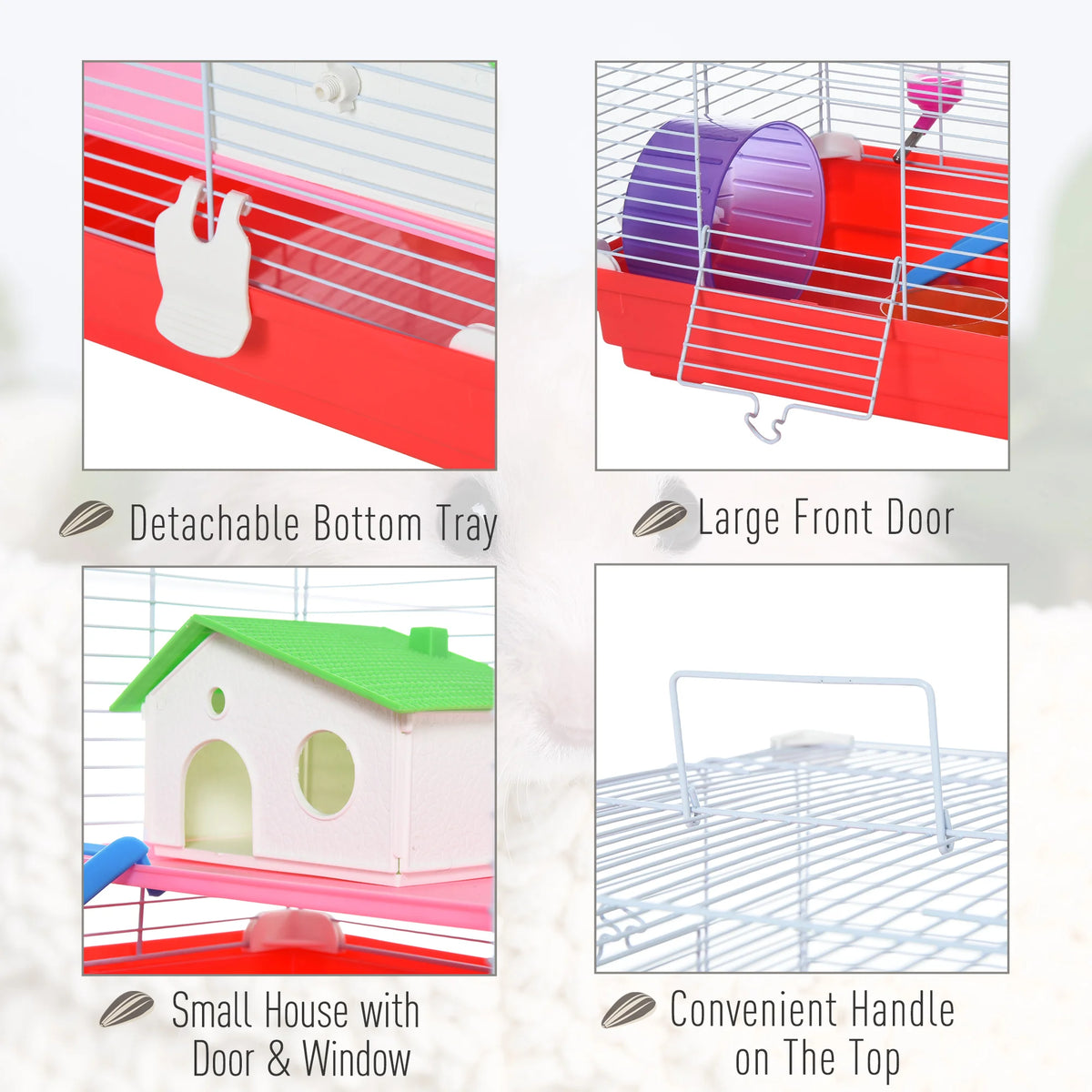 Hamster Cage, Small Gerbil Cage 2 Tiers Portable with Handle, Exercise Wheel, Water Bottle, Dishes