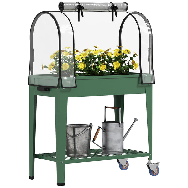 Raised Garden Bed with Greenhouse Cover and Wheels, Elevated Planter, 80 x 40 x 120 cm