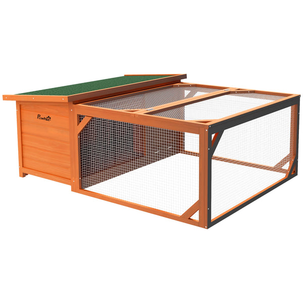 Rabbit Hutch with Run and Openable Roof Fir Wood Guinea Pig House Tight Wire Spacing Off Ground
