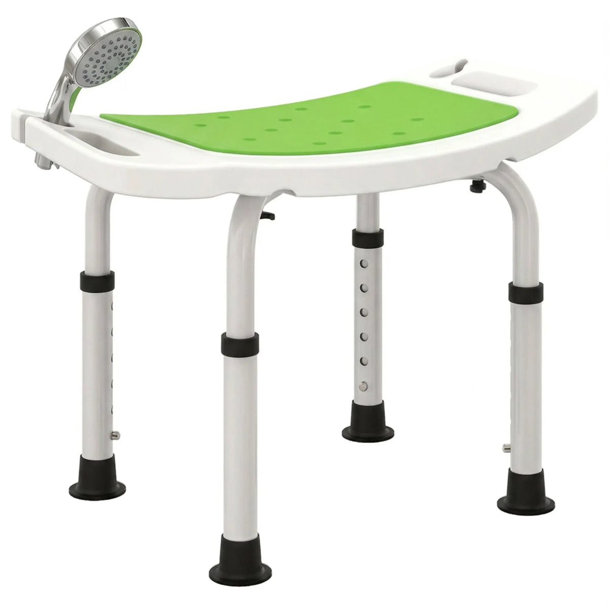Height-Adjustable Aluminium Shower Stool with Padded Seat and Non-Slip Feet, Green