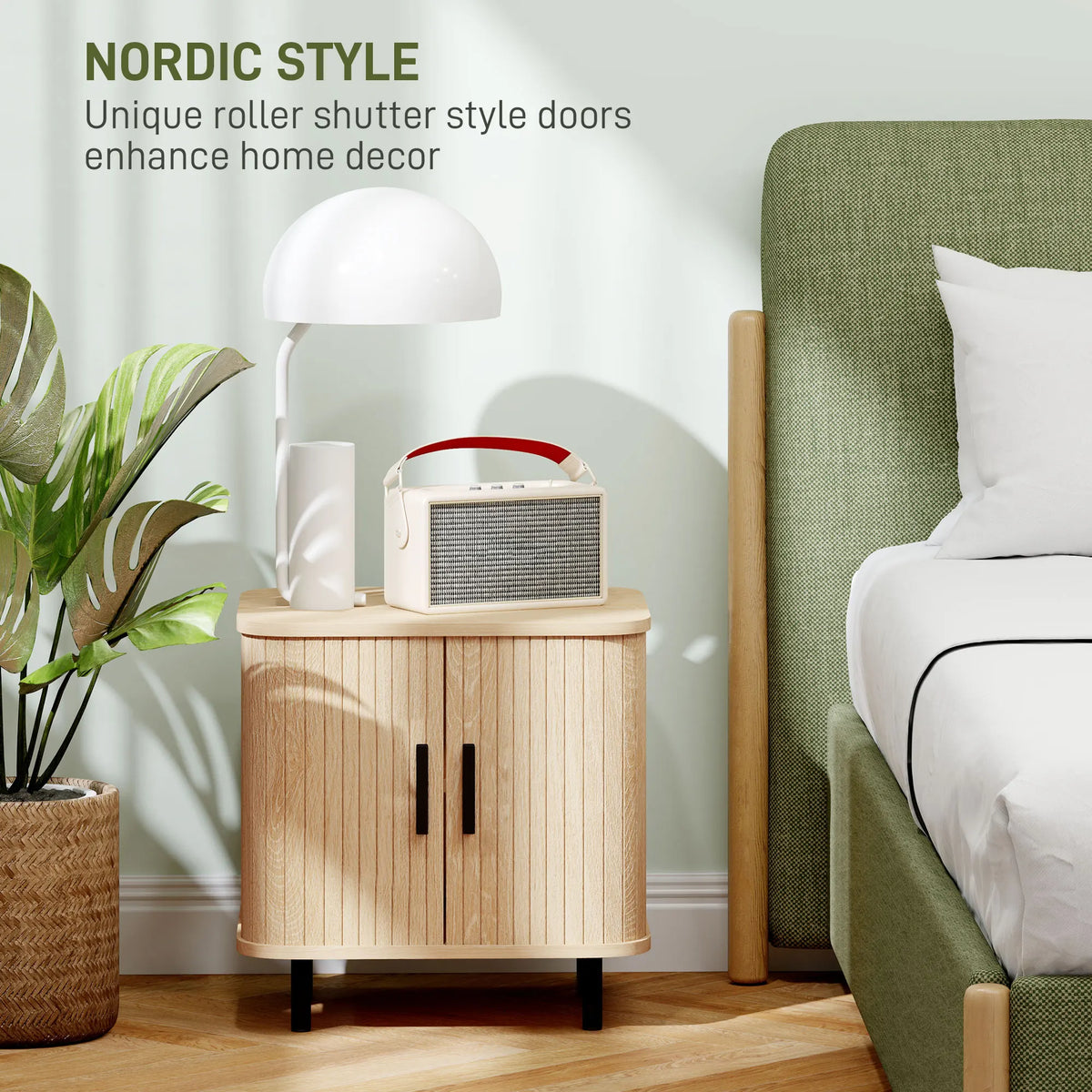 Nightstand with Sliding Doors and Metal Legs